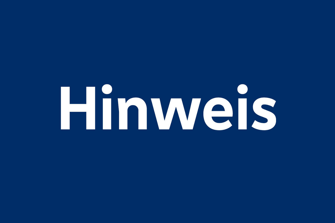 Text "Hinweis" auf blauem Hintergrund