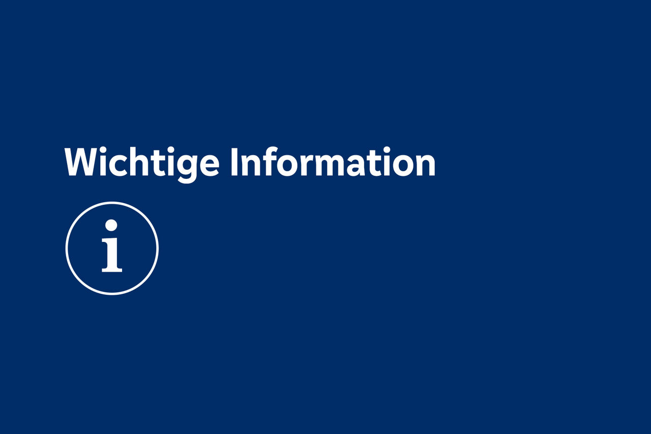 Text in weiß "Wichtige Information" und weißer I-Punkt auf blauem Hintergrund