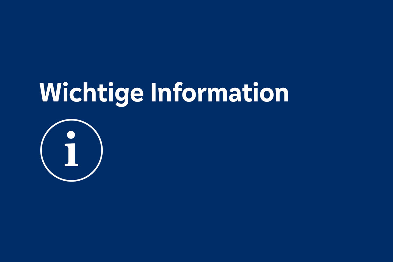 Blauer Hintergrund mit Schriftzug "Wichtige Information" und einem weißen I-Punkt