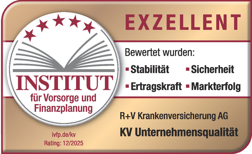 Testsiegel des Instituts für Vorsorge und Finanzplanung mit dem Urteil „Exzellent“ für die R+V Krankenversicherung AG