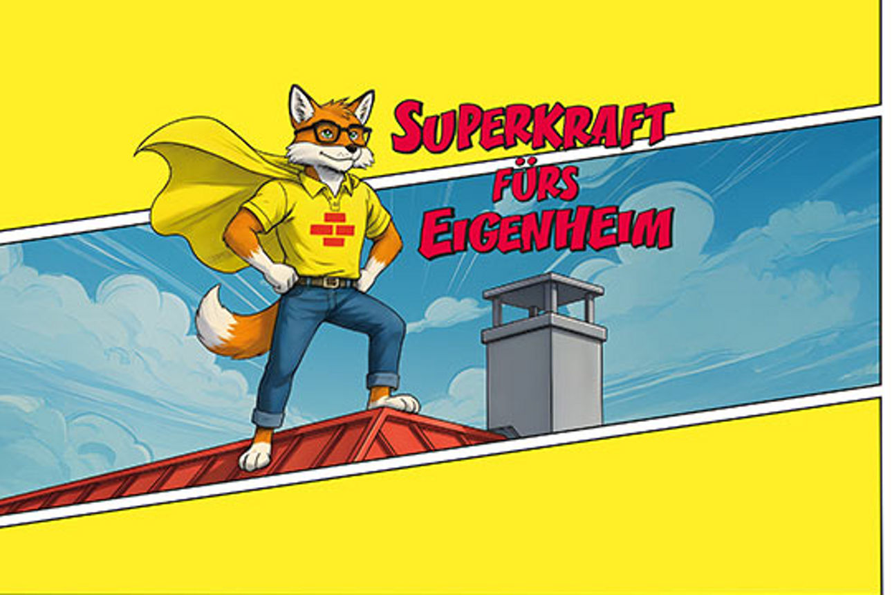 Der Fuchs als Superheld auf einem Dach