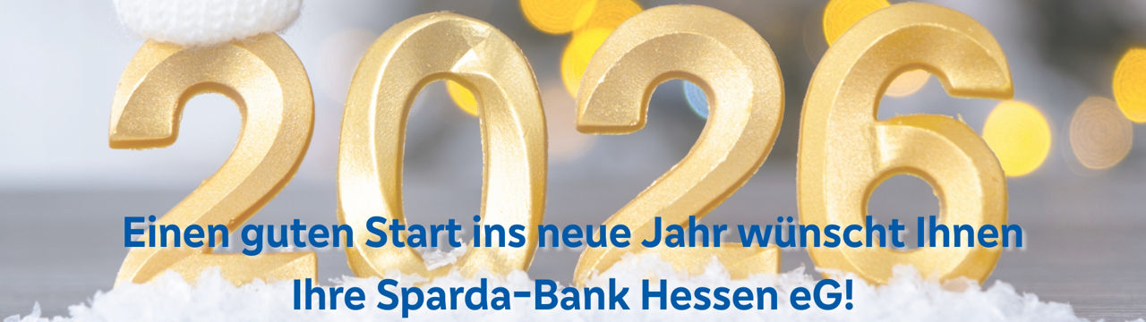 Die Jahreszahl 2026 in Gold mit Neujahrsgruß