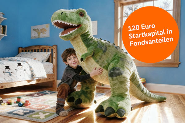 Kind im Kinderzimmer spielt mit einem Dinosaurier