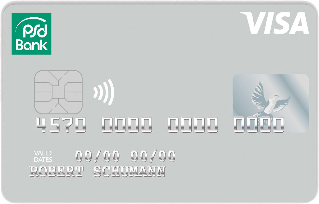 Silberne Visa Classic-Musterkarte mit PSD-Logo