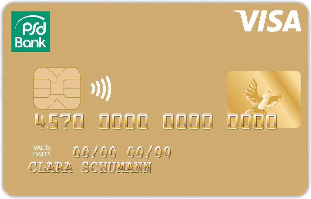 Goldene Visa Musterkarte mit PSD-Logo 