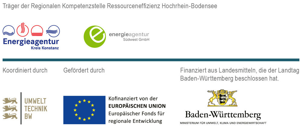 Logo Energieagentur Kreis Konstaz, Logo energieagentur Südwest, Logo Umwelttechnik, Logo Europäische Union, Logo Baden-Württ 