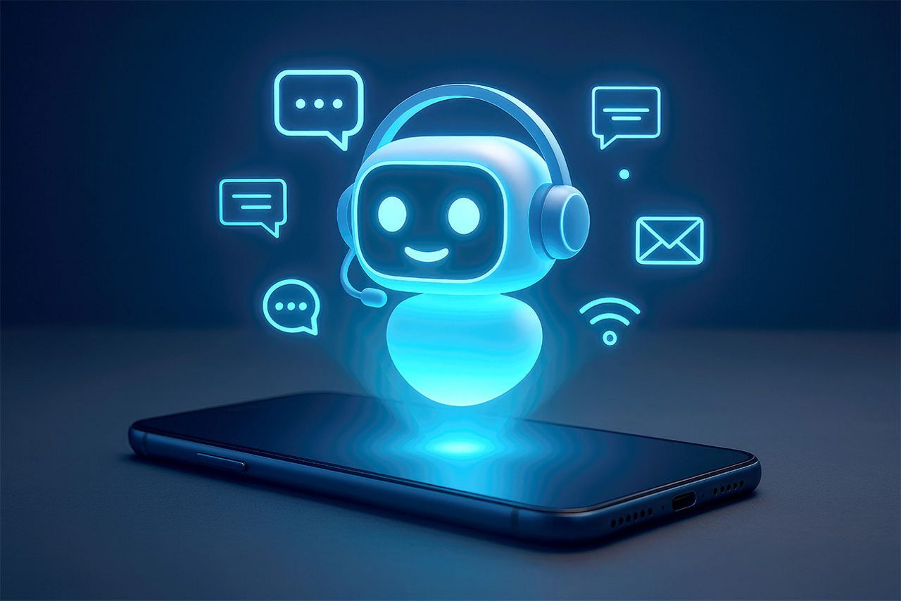 KI generiertes Bild einer KI die telefoniert