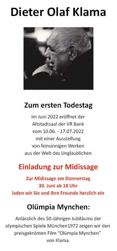 Einladung zur Midissage: Dieter O. Klama - "Olümpia Mynchen"