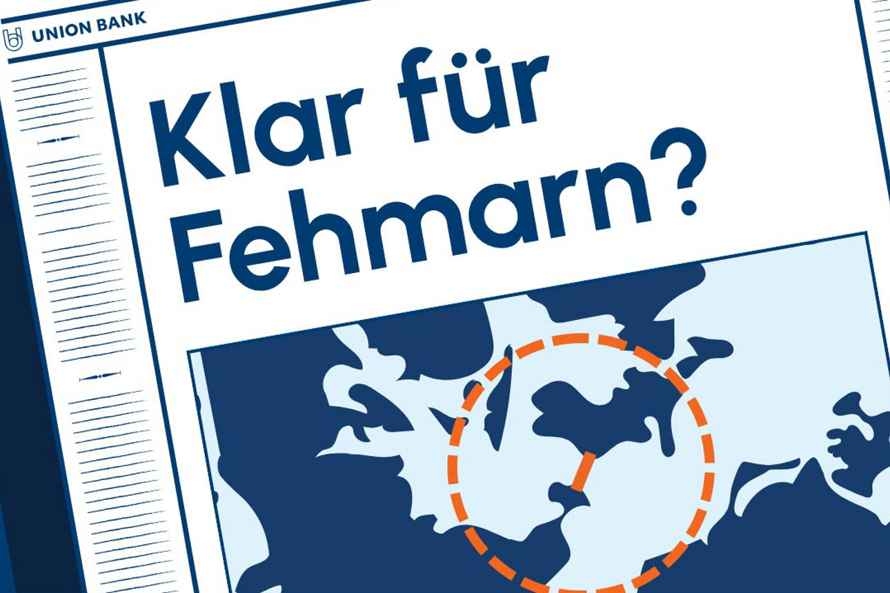 Klar für Fehmarn und Abbildung einer Landkarte mi eingekreister Insel
