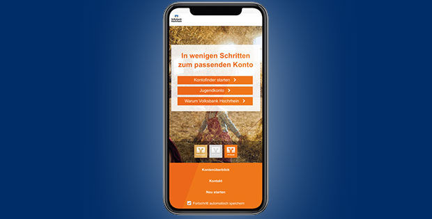 Smartphone mit einer Vorschau der Kontofinder Anwendung