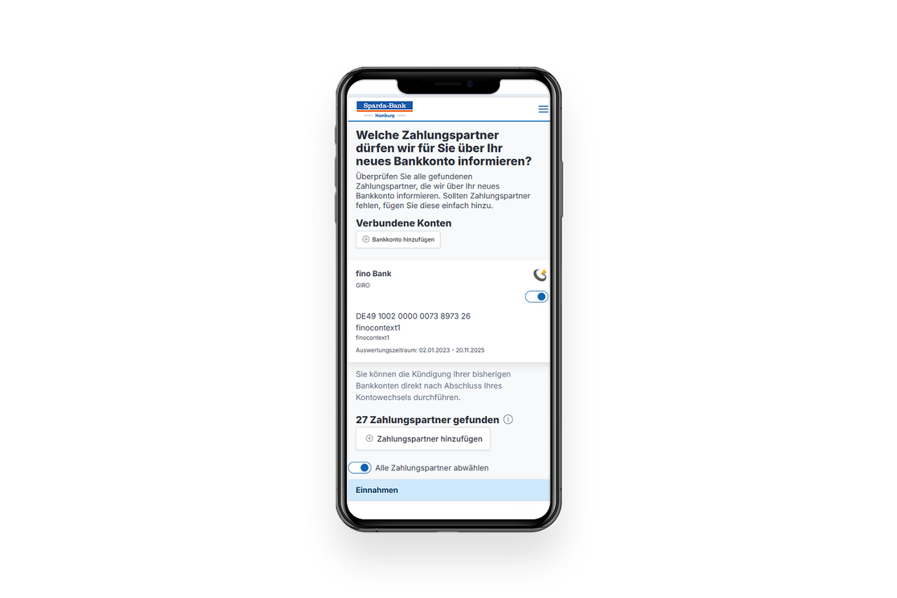 Beispiel des Kontowechsel-Services auf einem Smartphone dargestellt