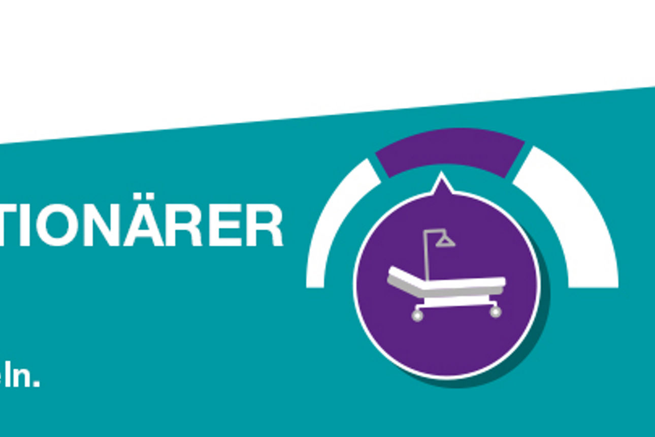 An aqua green banner showing a representation of a hospital bed