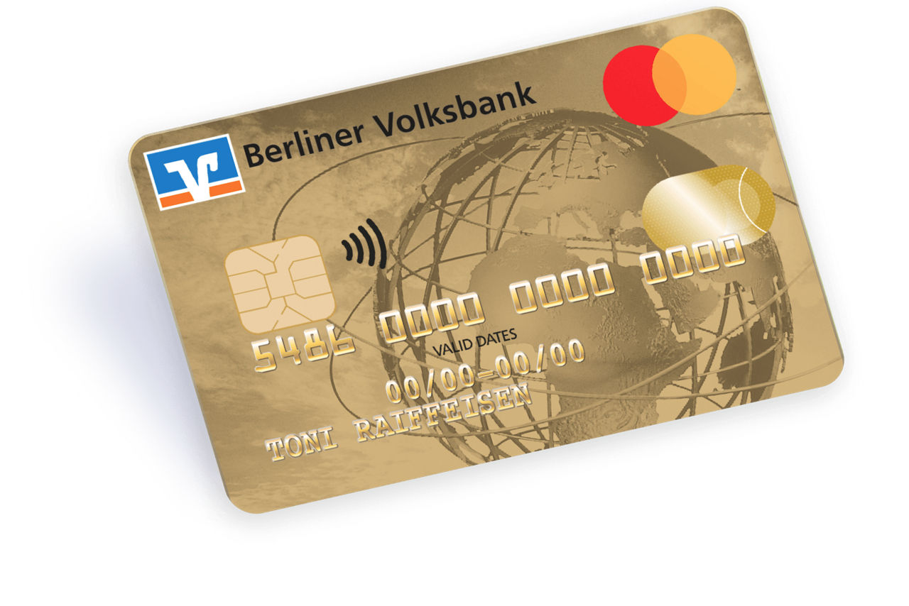 Goldene Kreditkarte der Berliner Volksbank mit Weltkugel