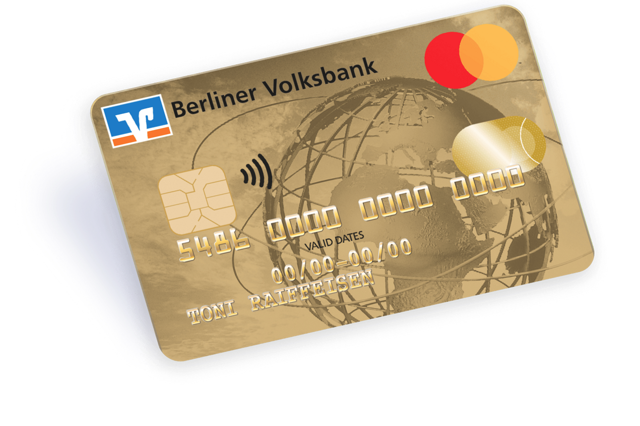 Goldene Kreditkarte der Berliner Volksbank mit Weltkugel