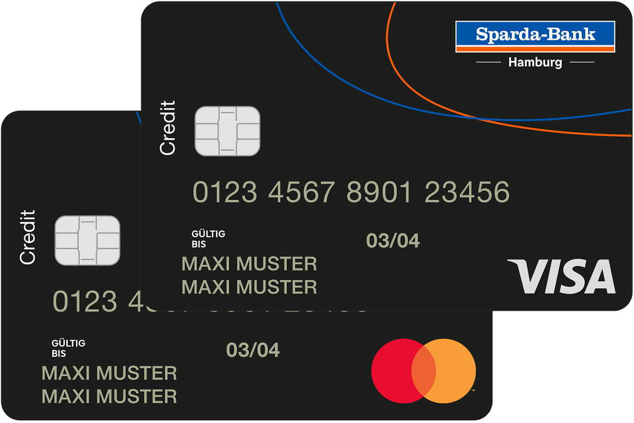 Abbildung der Kreditkarten von Mastercard und von Visa