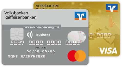 Kartenabbildung der BusinessCard Classic in grau und der Business GoldCard in gold.
