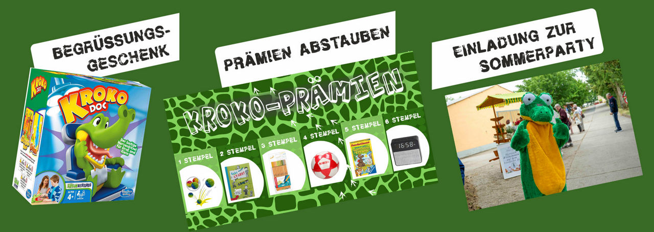 Kroko-Club: Begrüßungsgeschenk, Prämien, Sommerparty