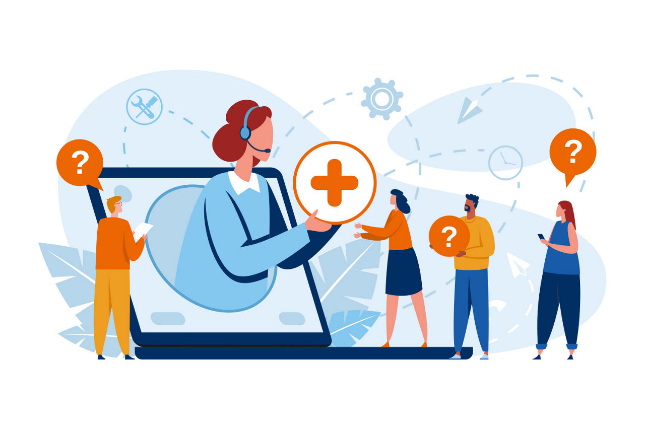 Eine bunte Karikatur. 