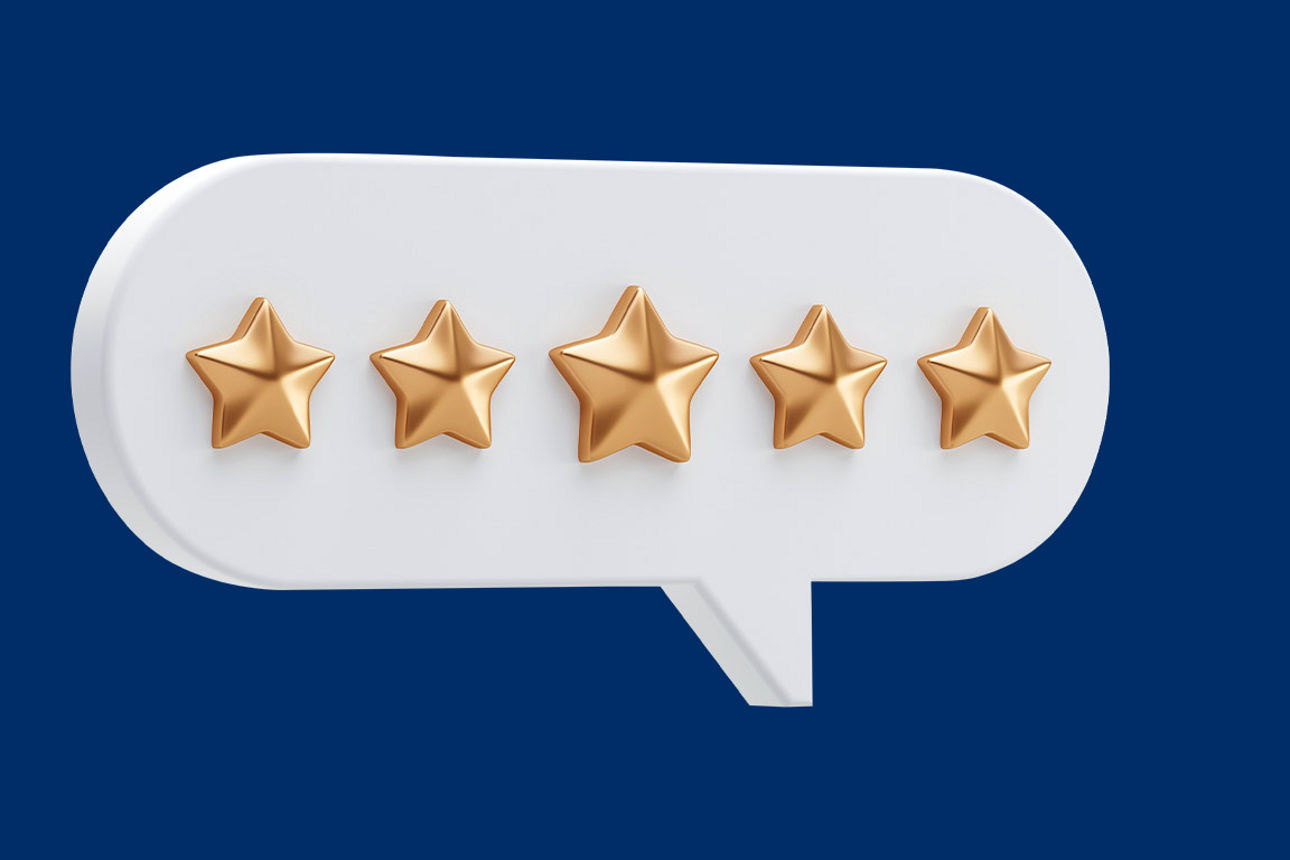 Sprechblase mit 5 Sternen