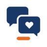 Piktogramm mit zwei blauen Sprechblasen, in einer Sprechblase ist ein weißes Herz