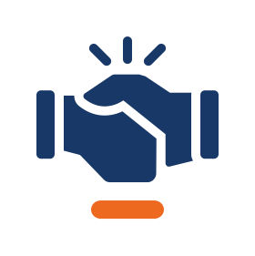 Piktogramm von zwei dunkelblauen Händen, welche sich die Hand schütteln