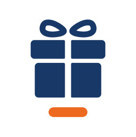 Piktorgramm eines dunkelblauen Geschenkes