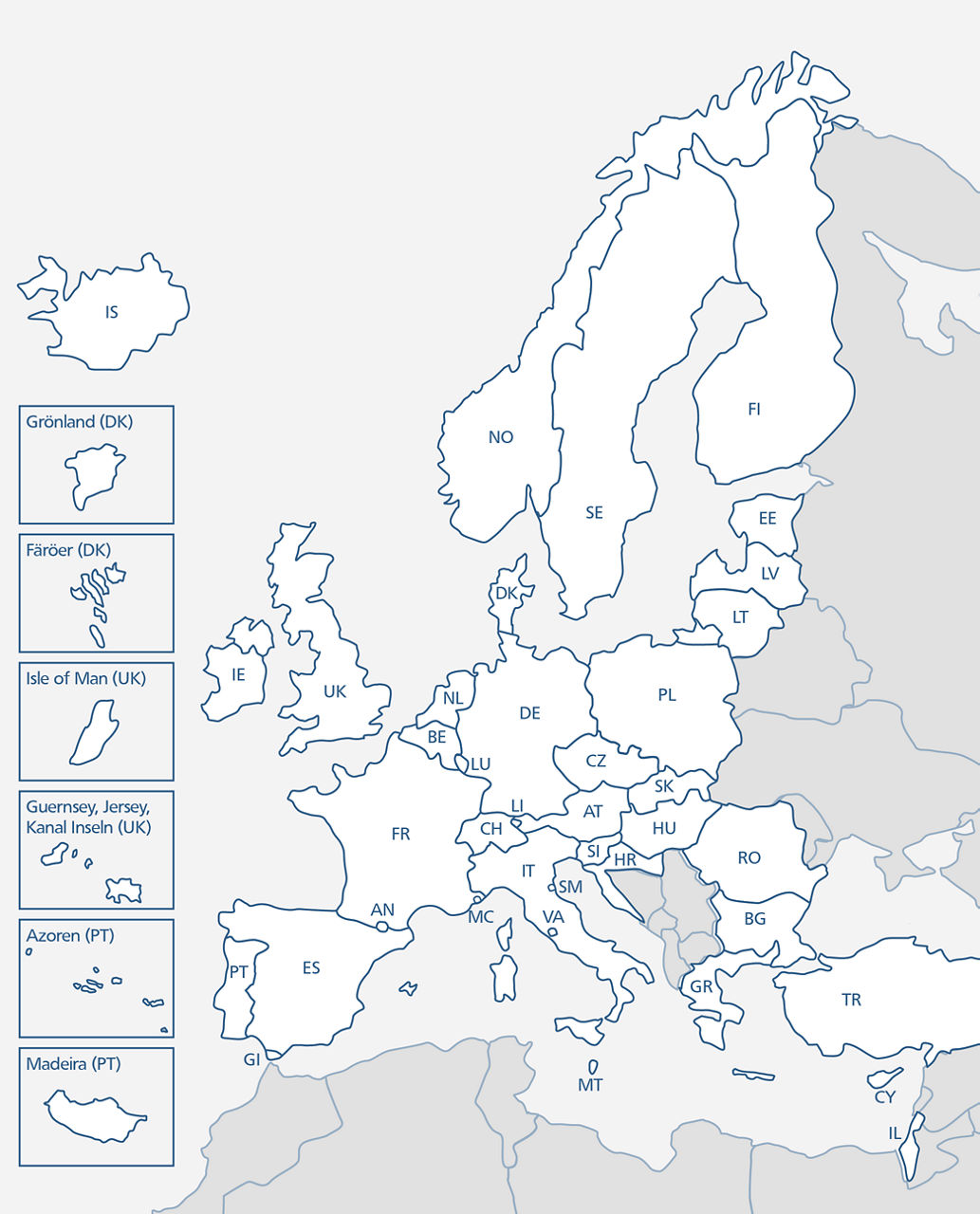 Europakarte mit Ländern, die bei V-PAY mitmachen