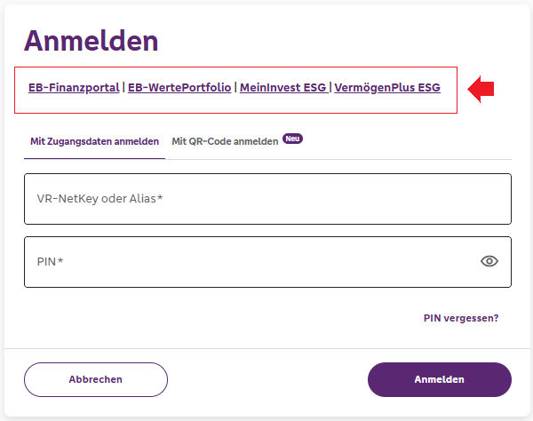 Ausschnitt vom Login-Bereich des Online-Bankings