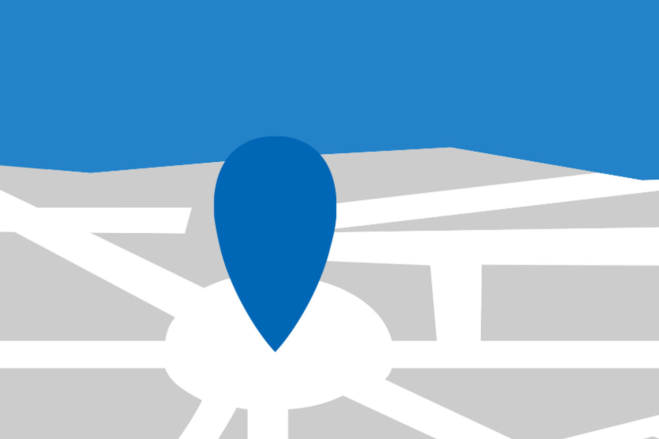 Eine einfache Illustration einer Karte mit einer blauen Stecknadel