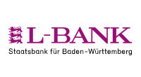 Auf dem Bild ist das Logo der L-Bank in den Farben lila und schwarz zu sehen.