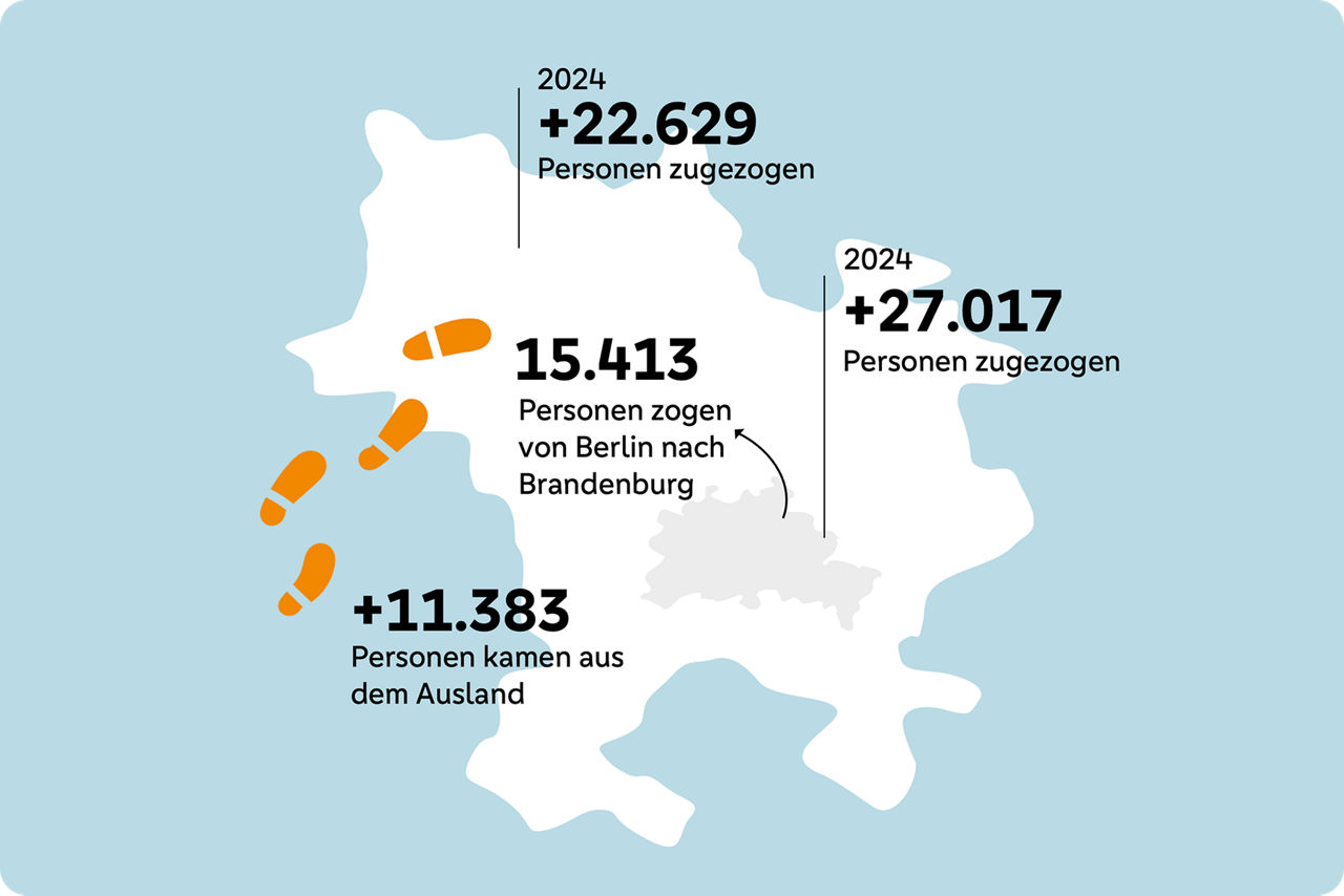 Grafische Darstellung von Zuzügen nach Berlin und Brandenburg in 2024