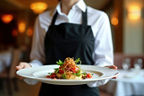 Kellner mit Gourmet-Essen im Sterne-Restaurant