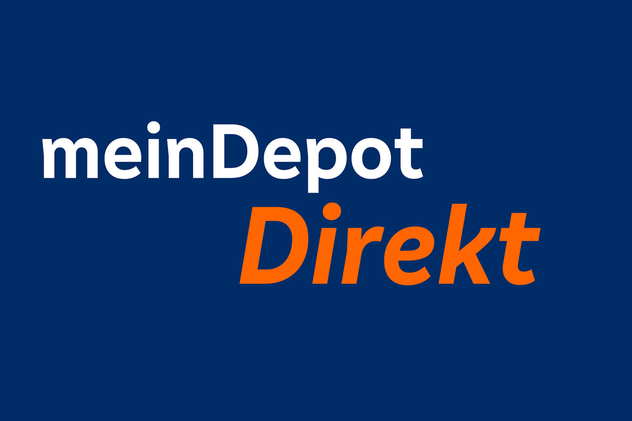Grafiken mit Schriftzug "meinDepot Direkt" auf blauem Hintergrund