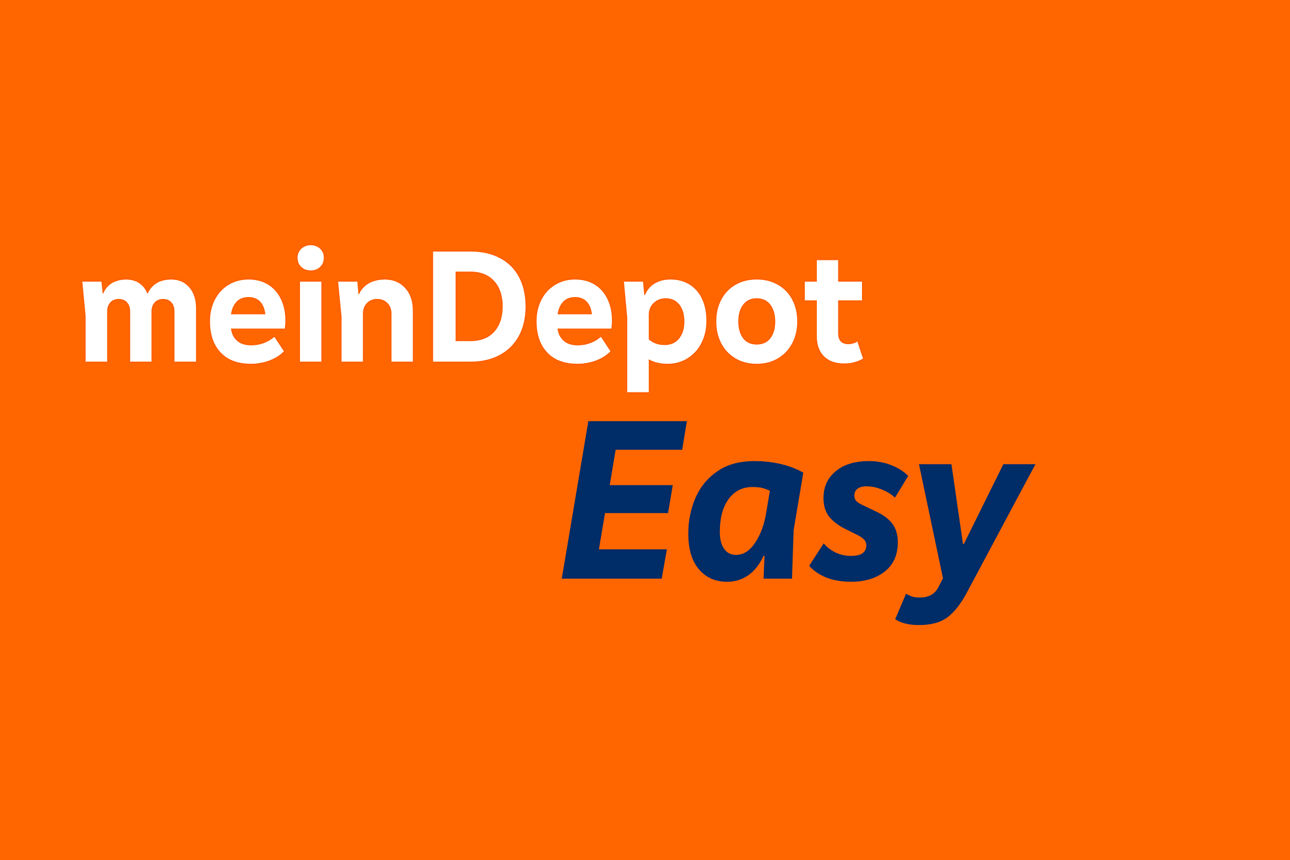 Grafik mit Schriftzug meinDepot easy mit orangefarbenem Hintergrund
