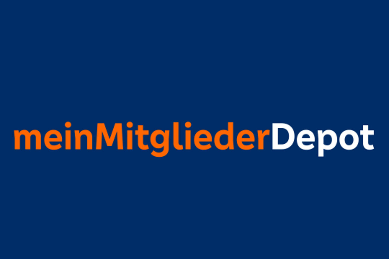 Grafik mit Schriftzug "meinMitgliederDepot" auf blauem Hintergrund
