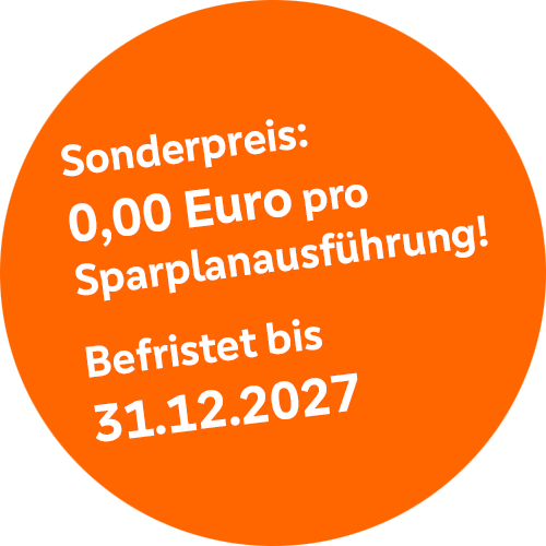 Störer „Sonderpreis 0,00 Euro / Sparplanausführung; bis 31.12.2027"