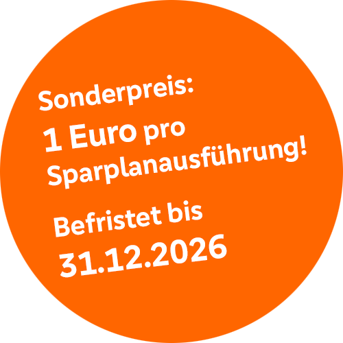 Störer „Sonderpreis 1 Euro / Sparplanausführung; bis 31.12.2026"