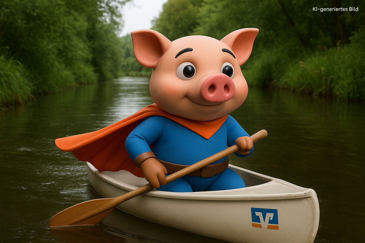 Ein Schwein auf der Niers am paddeln 
