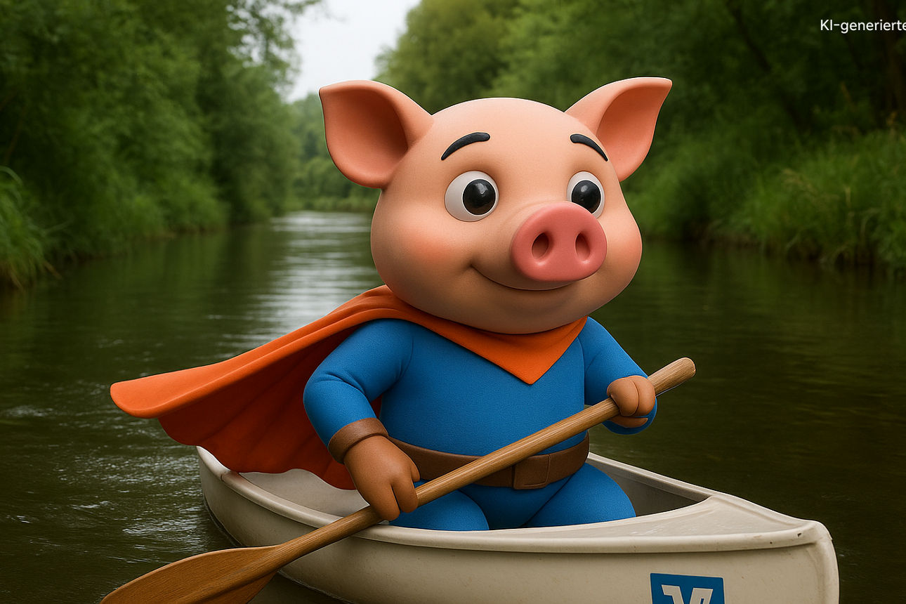 Ein Schwein auf der Niers am paddeln 