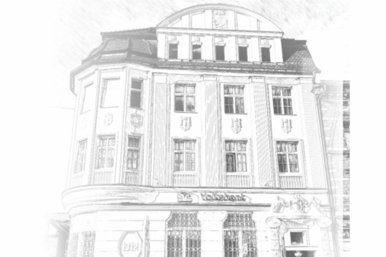 Handzeichnung des Gebäudes unserer Hauptgeschäftsstelle in Eisenberg