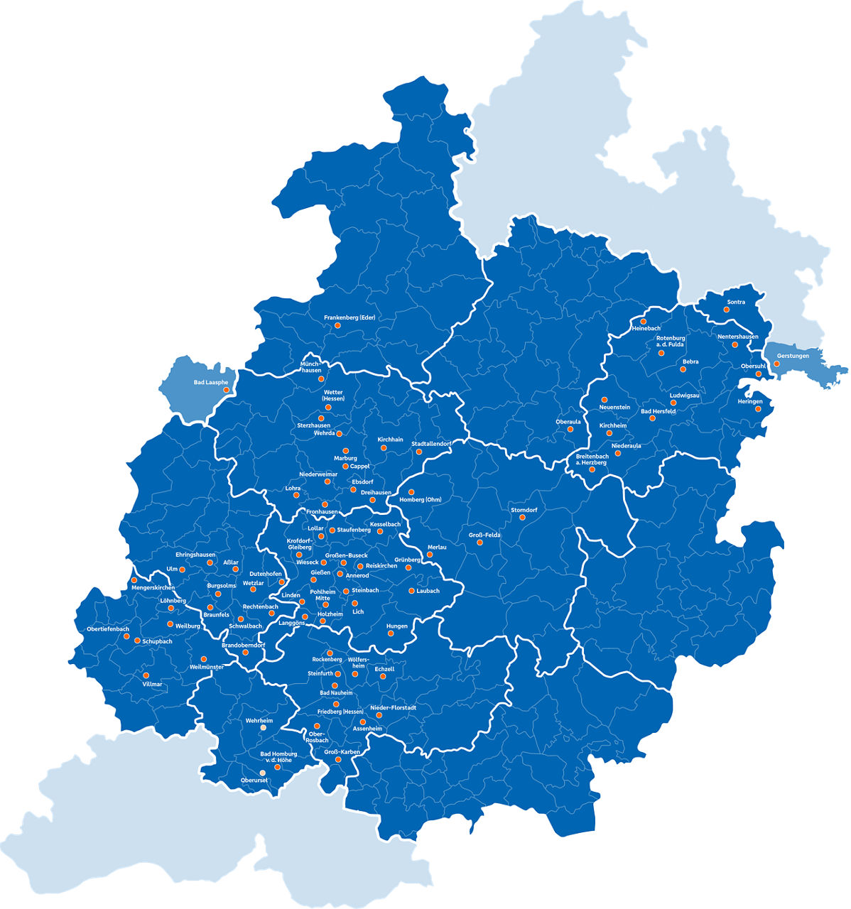 Abbildung zeigt die Geschäftsgebietskarte der Volksbank Mittelhessen