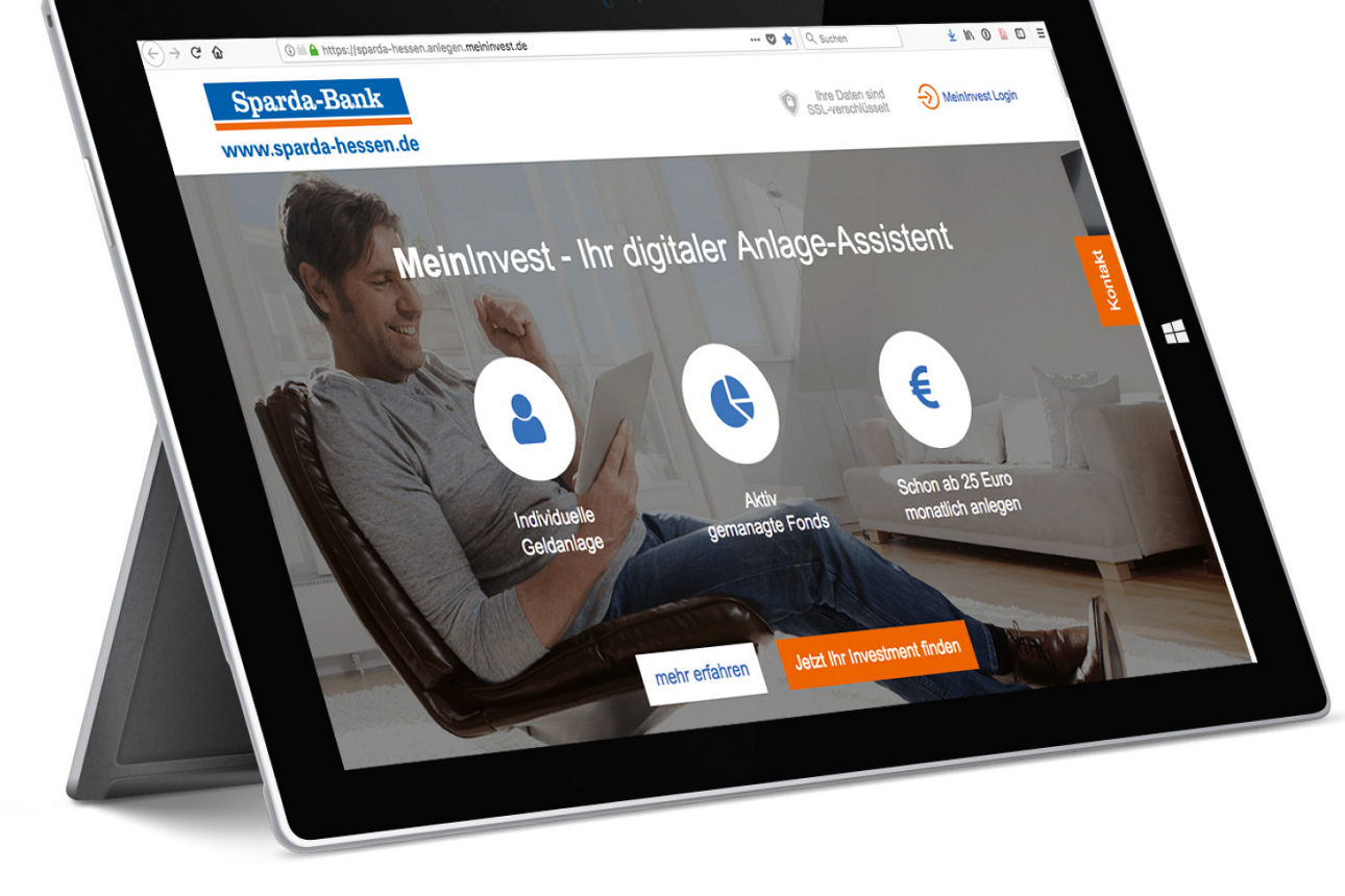 Ein Tablet mit der Website von MeinInvest
