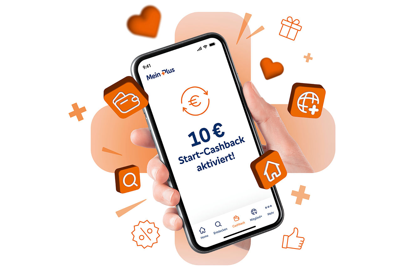 Abbildung eines Smartphones mit der Aufschrift "10 € Start Cashback aktiviert"