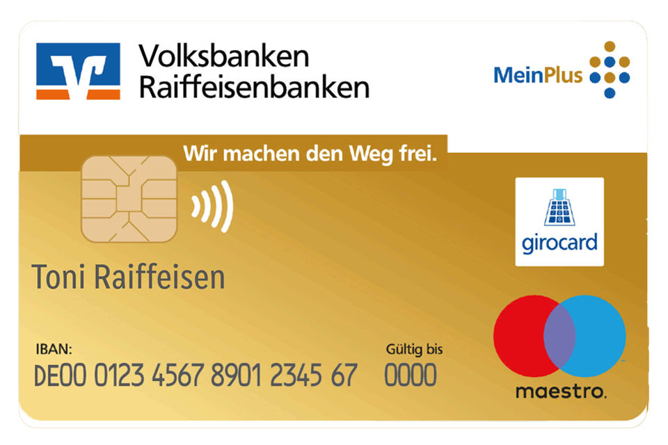 Goldene Bankkarte &quot;MeinPlus&quot; für Mitglieder Logo Ihrer meine Volksbank Raiffeisenbank eG