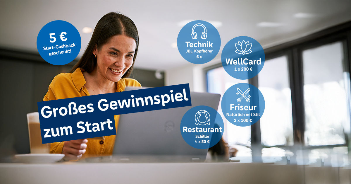 Eine Frau am Laptop mit goldener girocard und MeinPlus