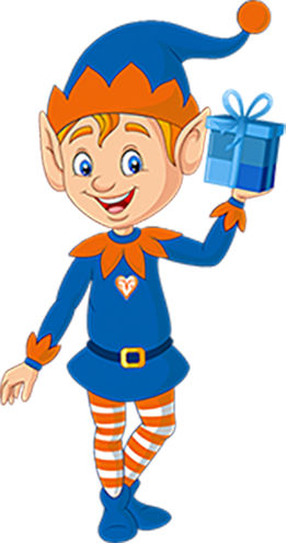 Ein Elf mit einem Geschenk.