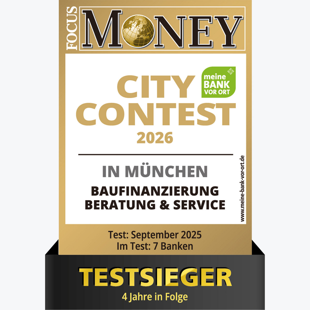 Siegel FOCUS MONEY City Contest: Beste Bank in München 2026 im Bereich Baufinanzierung