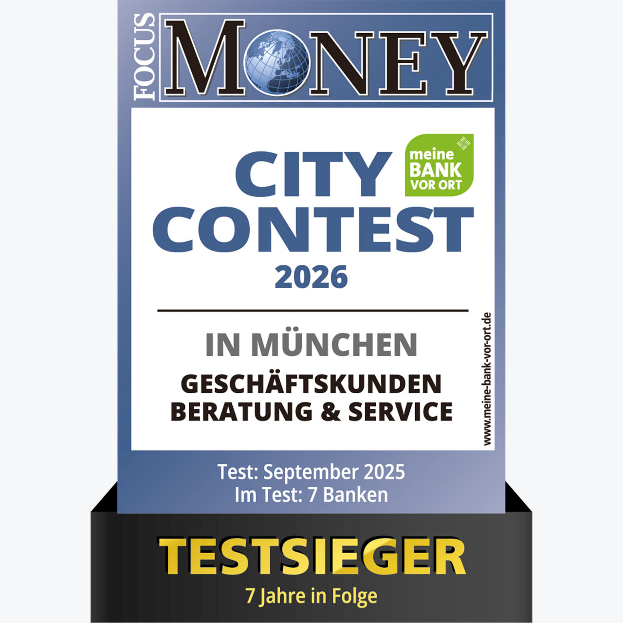 Siegel FOCUS MONEY City Contest: Beste Bank in München 2026 im Bereich Geschäftskunden