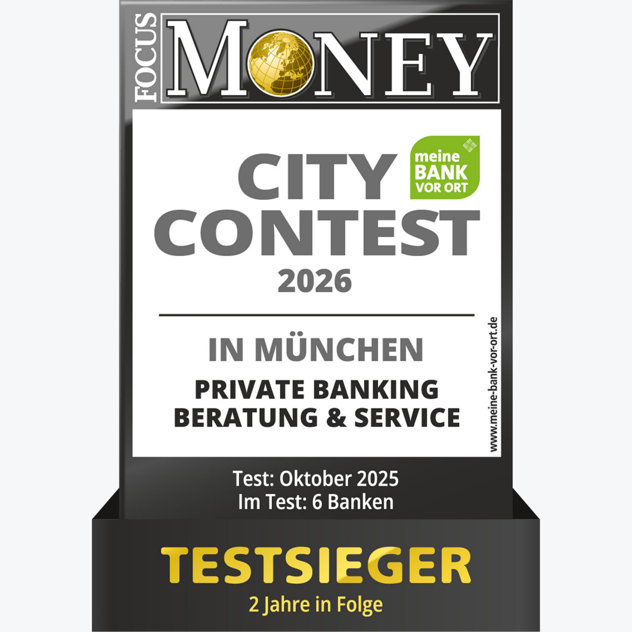 Siegel FOCUS MONEY City Contest: Beste Bank in München 2026 im Bereich Private Banking
