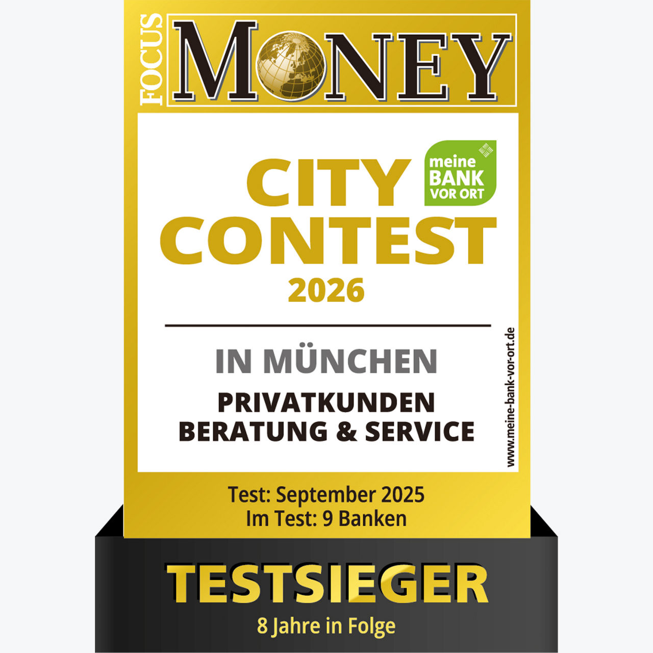 Siegel FOCUS MONEY City Contest: Beste Bank in München 2026 im Bereich Privatkunden